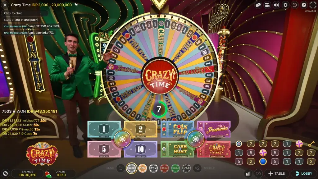 Crazy Time live game screen used for tracker support context